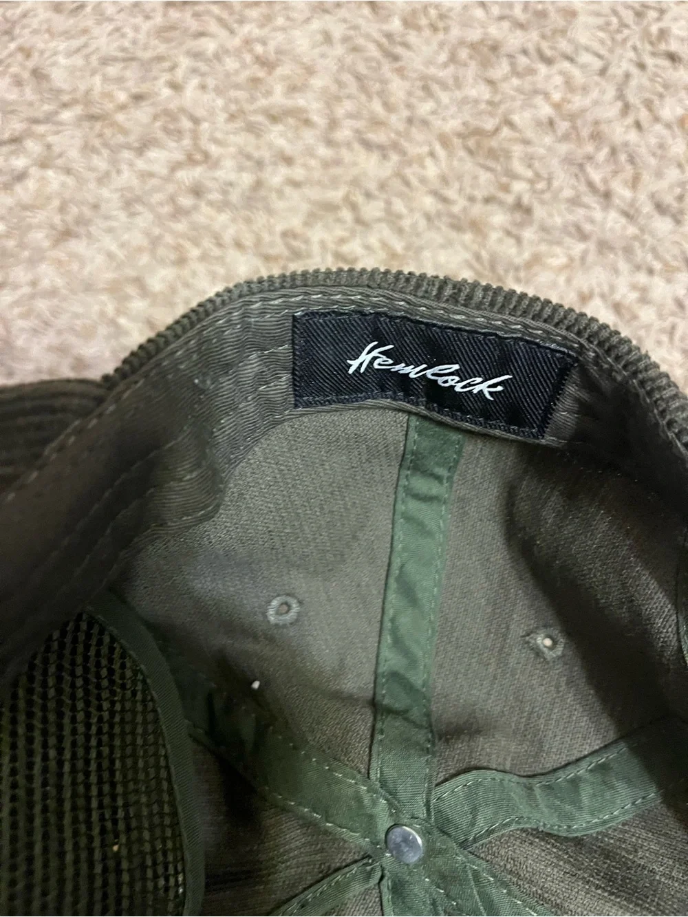 Hemlock Embroidered Corduroy Cap in Dark Olive